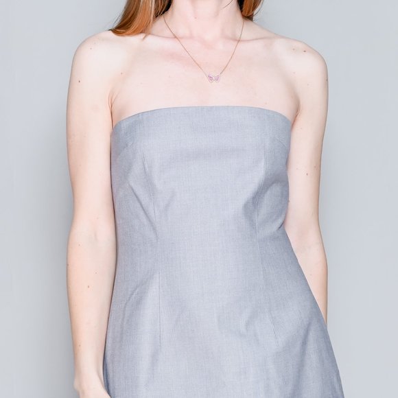 CALVIN LUO Gray Strapless Lace-Trim Dress NWT M - Picture 2 of 7